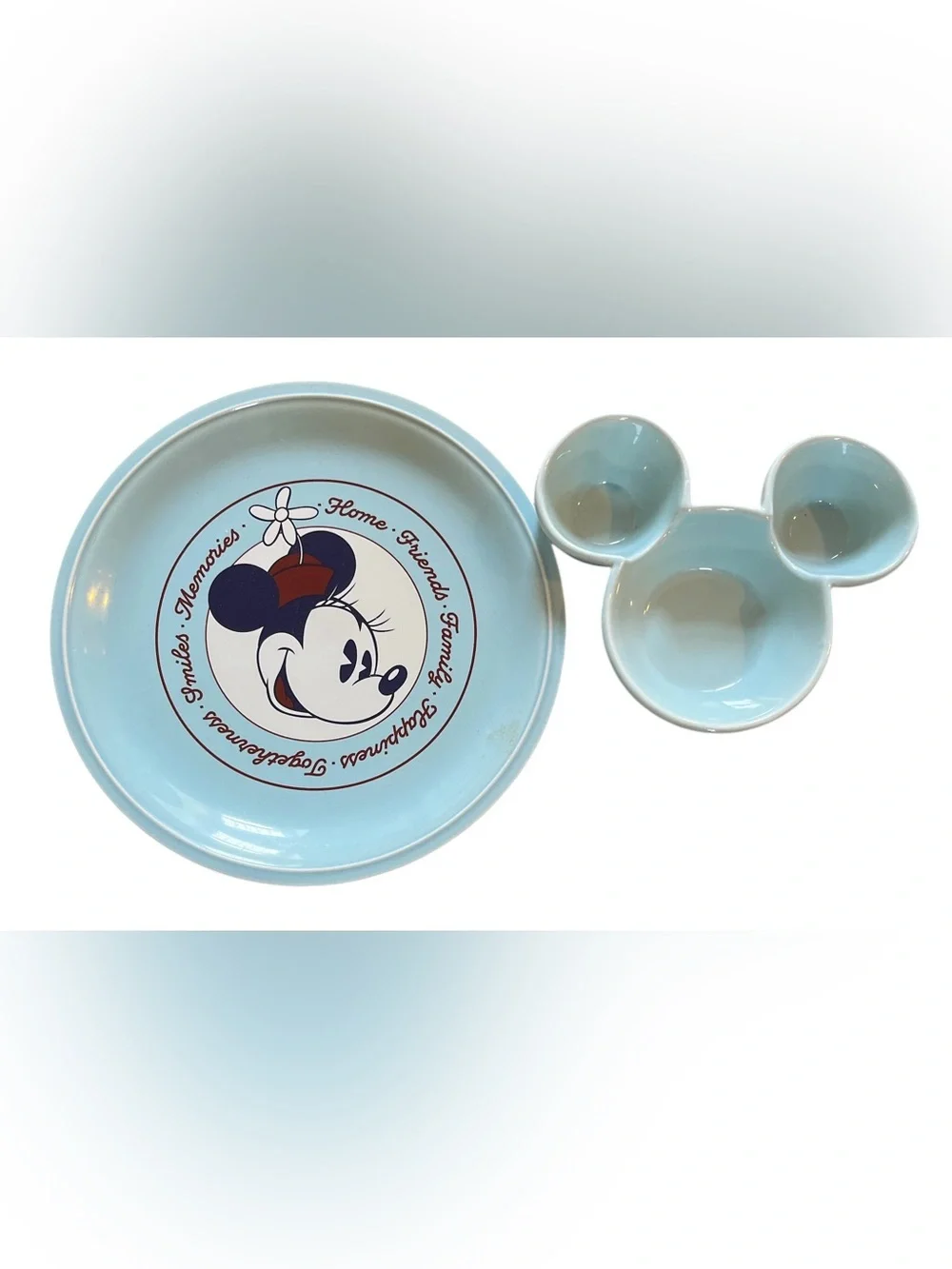 Disney Minnie & Mickey Ceramic Serving Plate & Bowl Snack Set - Yellow & Blue